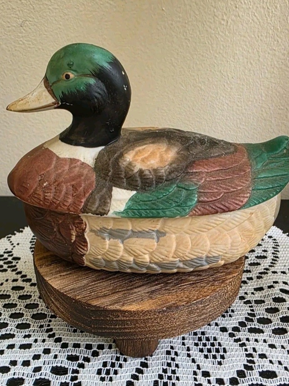 Vintage Mallard Duck Ceramic Trinket Dish.